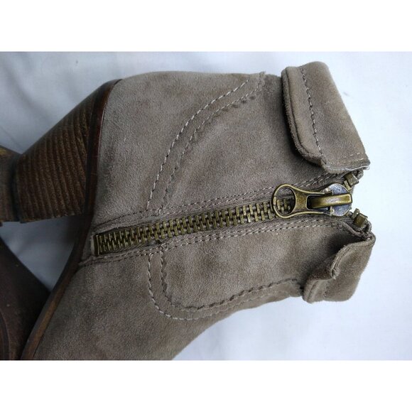 Sam Edelman WOMEN'S Size 7 US Tan Suede Louie Fringe Ankle Boots Stacked Heel - Picture 6 of 12